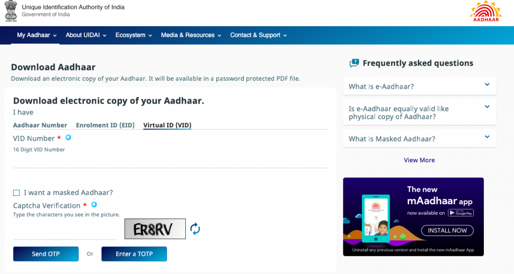 Aadhaar Card Download Process